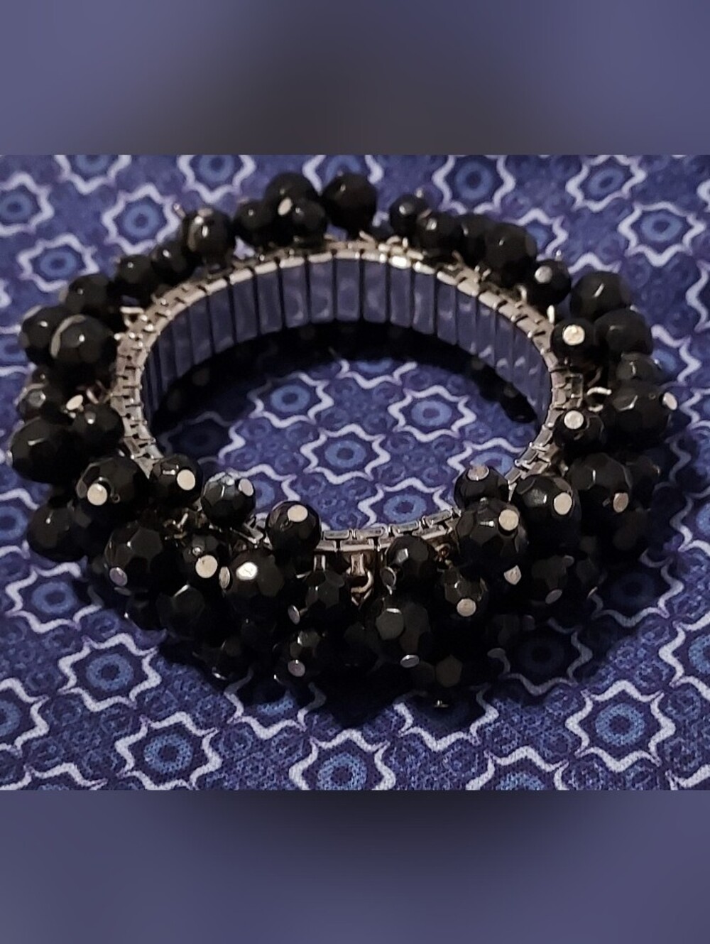 Black Faceted Bead Stretch Bracelet